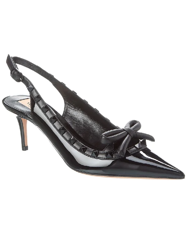 Women's wedding stiletto heel pumps with a pearl - encrusted strapValentino Rockstud 60 Patent Slingback Pump