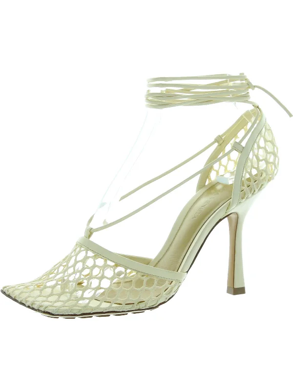 Women's metallic leather stiletto heel pumps with a reflective surfaceWomens Leather Mesh Pumps