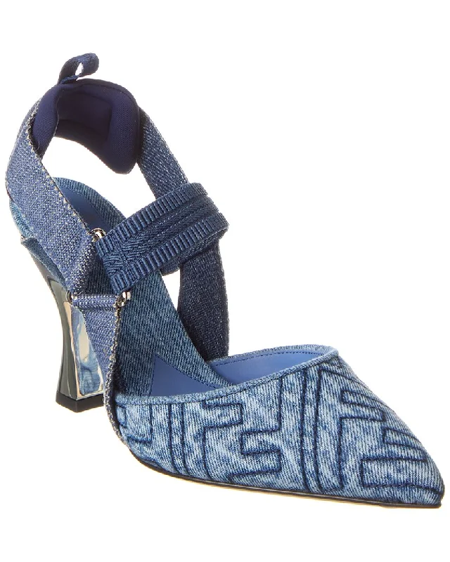 Women's mesh - paneled stiletto heel pumps for breathabilityFENDI Colibri FF Denim Slingback Pump