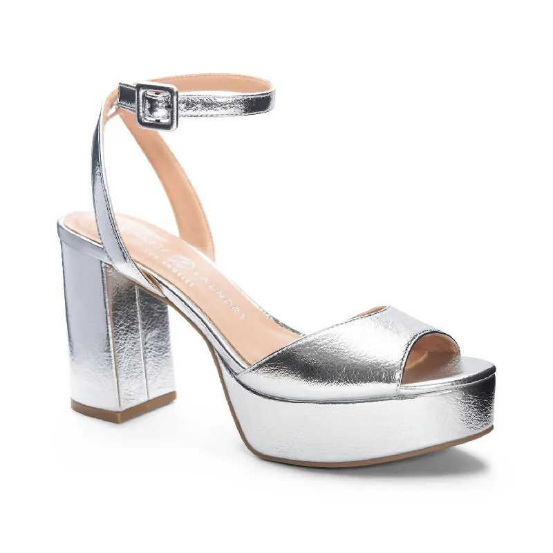 Women's forest green stiletto heel pumps for a nature - inspired lookWomen's Theresa Platform Heels In Silver Metallic