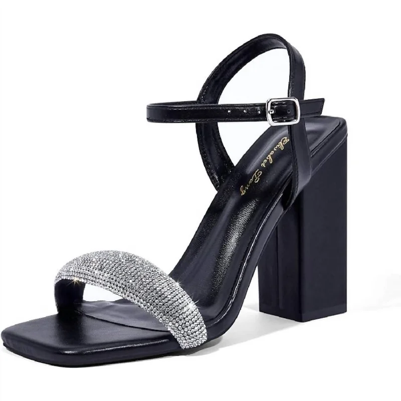 Women's bronze stiletto heel pumps for a warm and metallic lookWomen's Rhinestone Ankle Strap Block Heels In Black