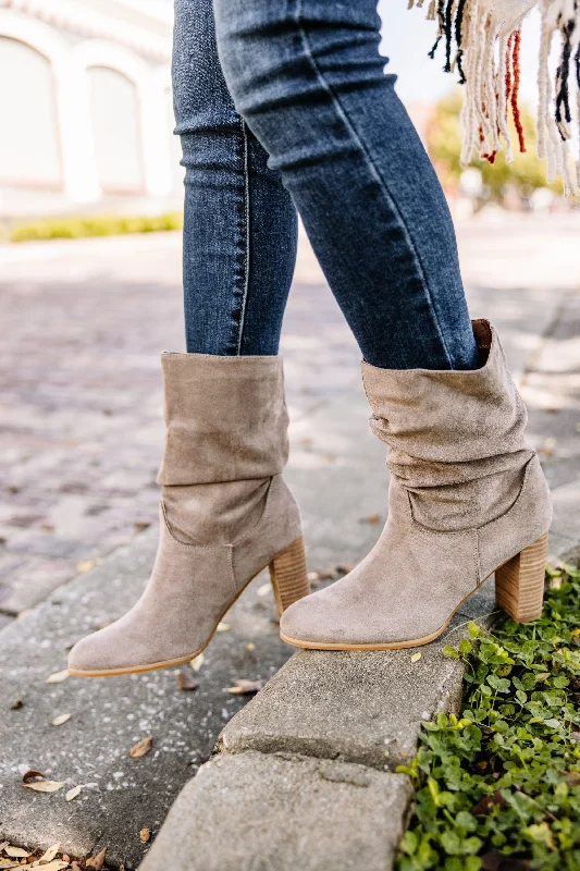 Women's Knee - High Leather Riding Boots in Black for a Classic Equestrian LookIn A Good Mood Taupe Gray Booties