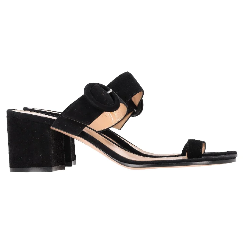 Women's mesh - paneled stiletto heel pumps for breathabilityGianvito Rossi Ring-Toe Buckle Strap Block Heel Mules in Black Suede