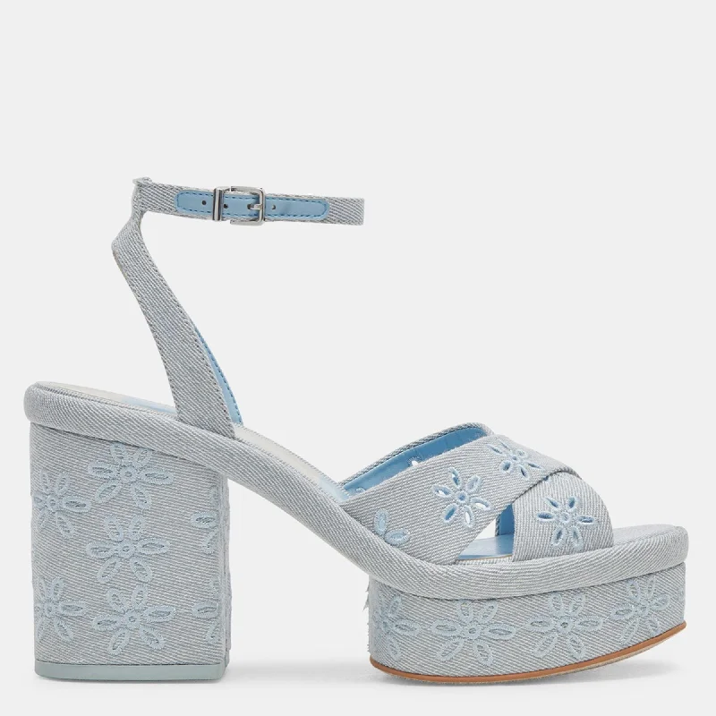 Women's platform stiletto heel pumps with a chunky soleLaisha Heels Light Blue Floral Eyelet