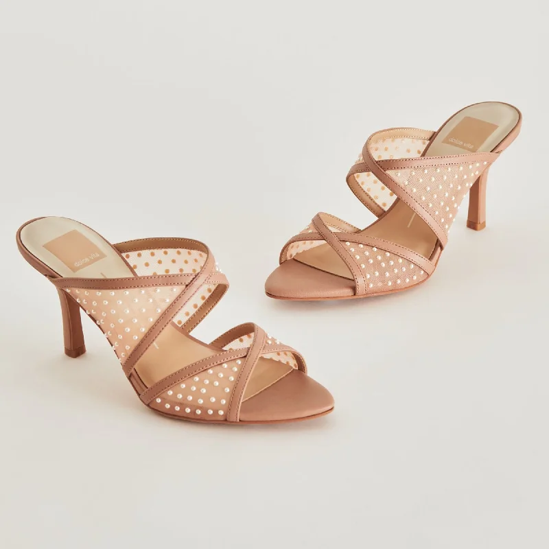 Women's cork - sole stiletto heel pumps for a natural touchMandel Pearl Heels Cocoa Mesh