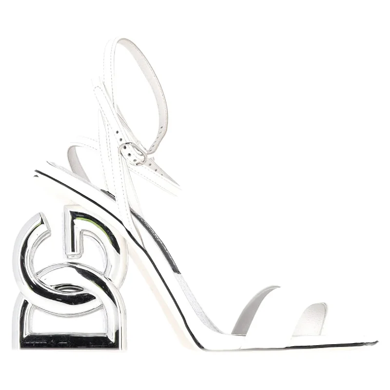 Women's microfiber stiletto heel pumps with moisture - wicking propertiesDolce & Gabbana Logo Heel Sandals in White Leather