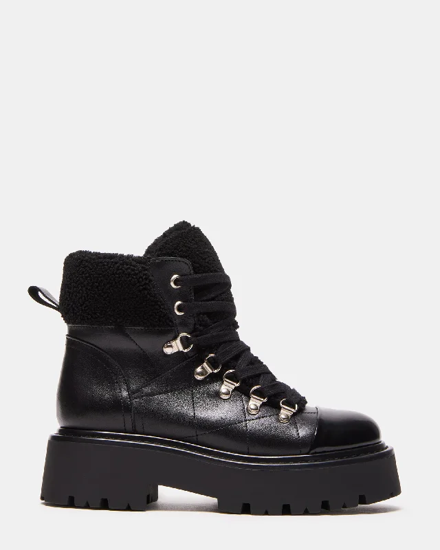 Women's Wedge - Heeled Ankle Boots in Navy Blue for a Comfortable and Trendy OptionREYEN BLACK LEATHER