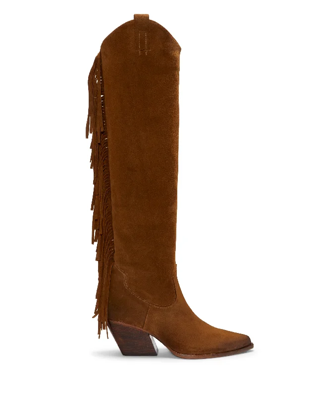 Plus Size Women's Embroidered Knee - High Boots in Burgundy for a Luxurious LookCabina Boot