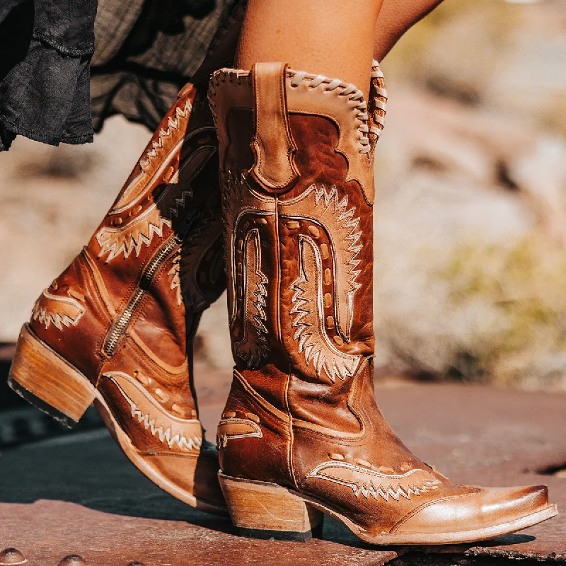 Women's Ankle Booties with Faux Leather and Furry Cuffs in Tan for a Cute and Warm StyleWayne - Cognac Multi