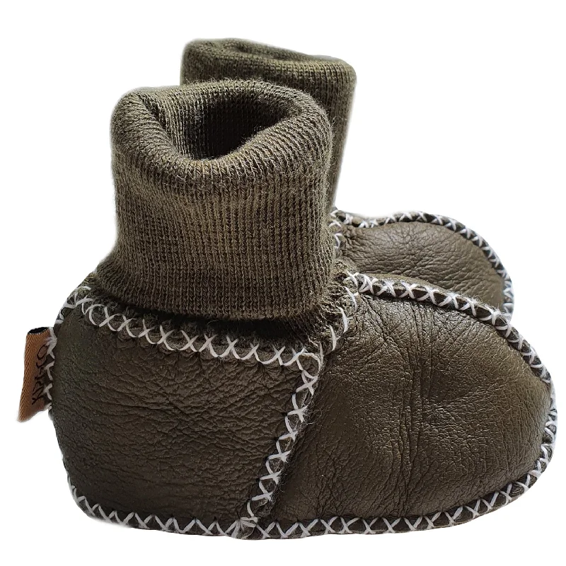 Women's Combat Boots with Studded Details in Olive Green for an Edgy Punk LookZucchini Green Baby Booties