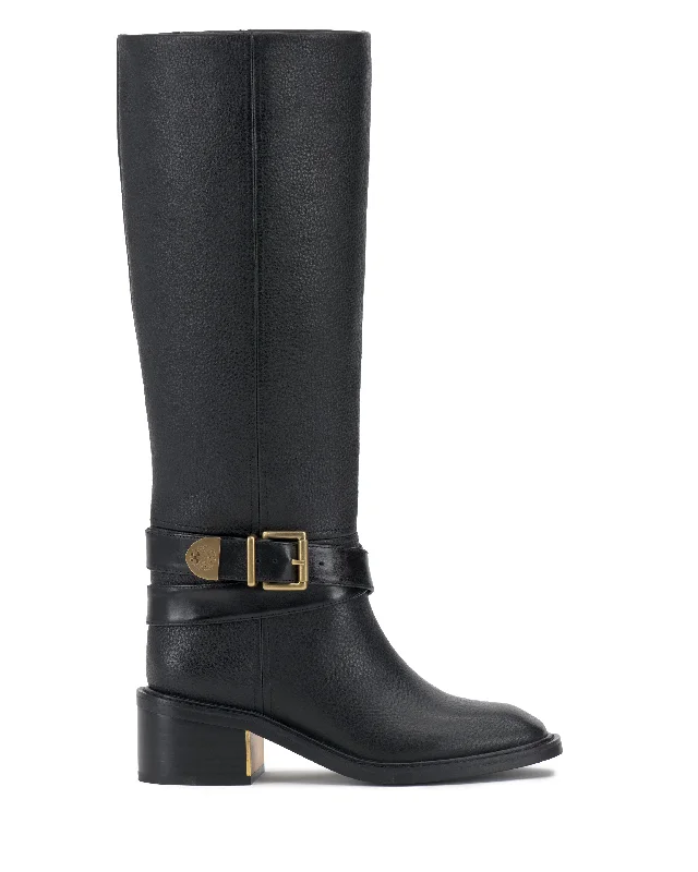 Women's Wedge - Heeled Ankle Boots in Navy Blue for a Comfortable and Trendy OptionGini Wide Calf Boot