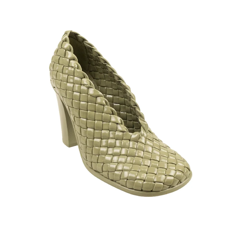 Women's wedding stiletto heel pumps with a pearl - encrusted strapTravertine Green Mini Lido Weave Gloss Pumps