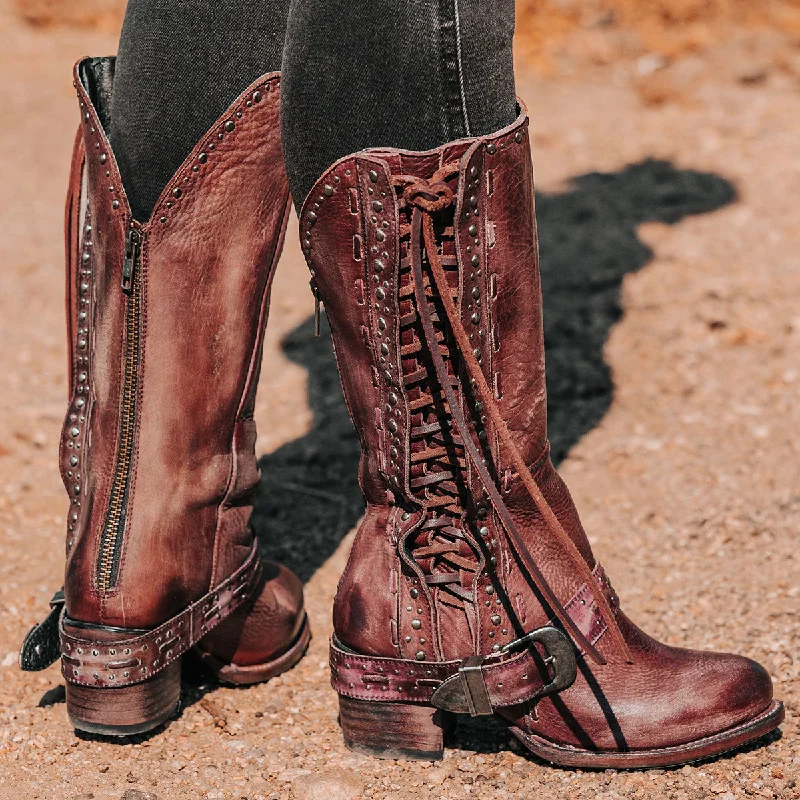 Plus Size Women's Snake Print Knee - High Boots in Brown for a Fashion - Forward StatementContour - Wine