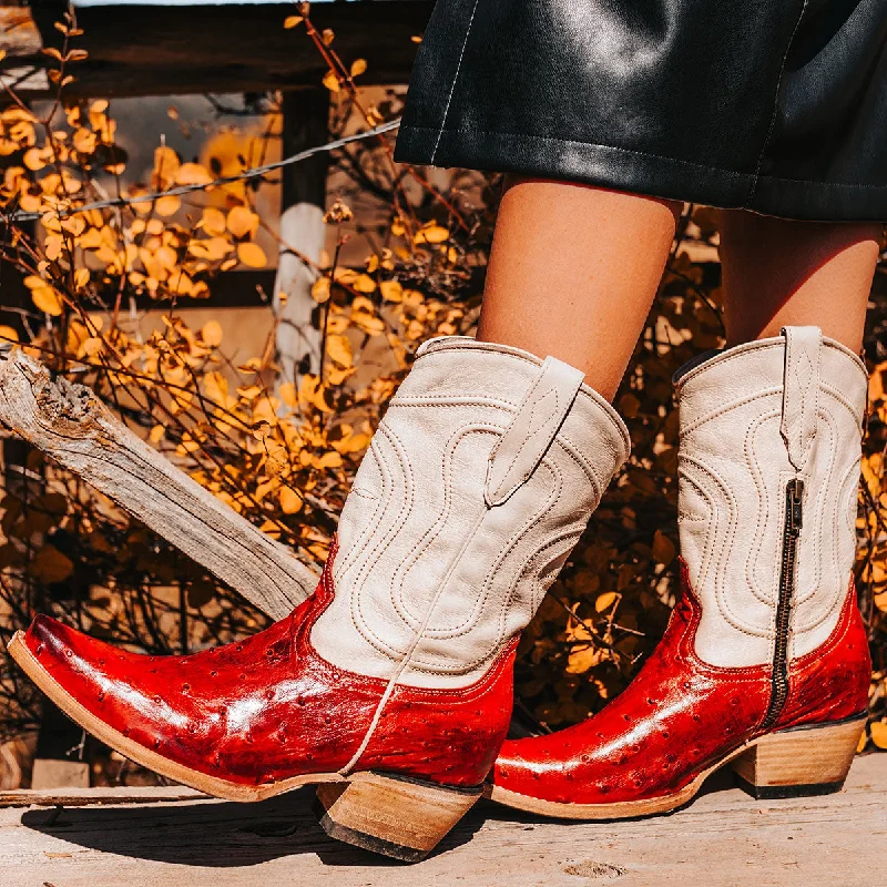 Plus Size Women's Embroidered Knee - High Boots in Burgundy for a Luxurious LookWarrick - Red Ostrich Multi