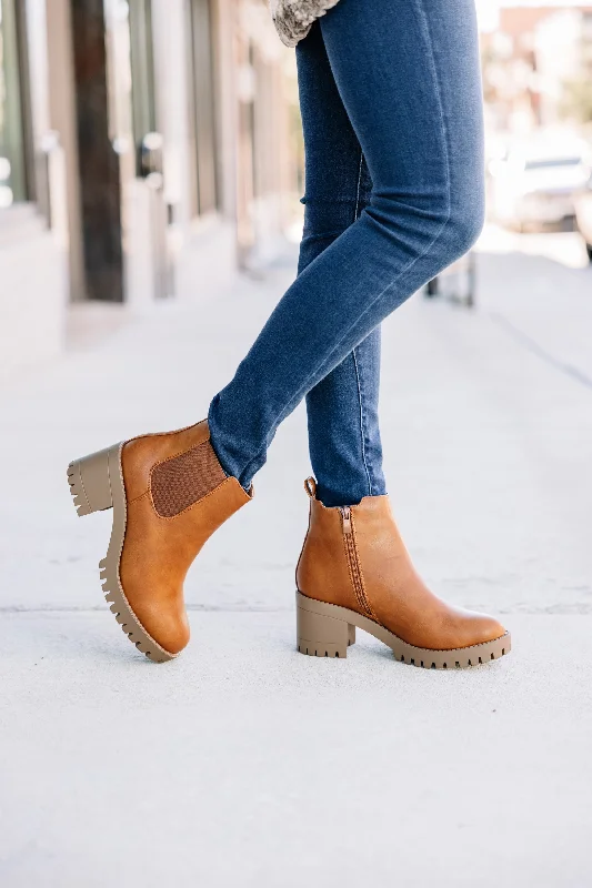 Women's Wedge - Heeled Ankle Boots in Navy Blue for a Comfortable and Trendy OptionLet The Day Begin Tan Brown Chelsea Booties