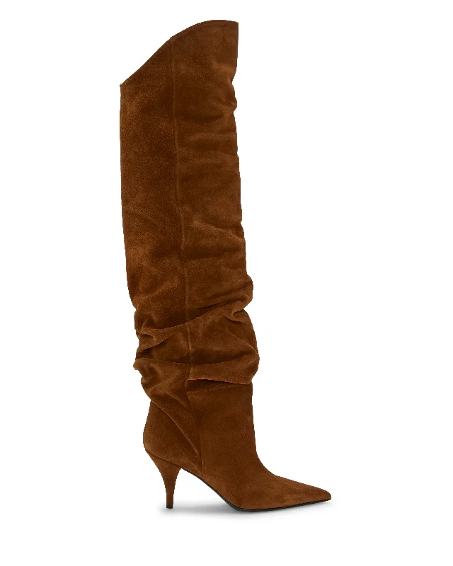 Plus Size Women's Embroidered Knee - High Boots in Burgundy for a Luxurious LookAlexia Boot