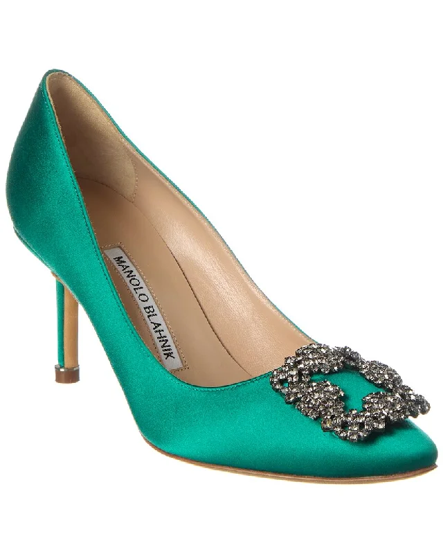 Women's lace - trimmed stiletto heel pumps with a scalloped edgeManolo Blahnik Hangisi 70 Satin Pump