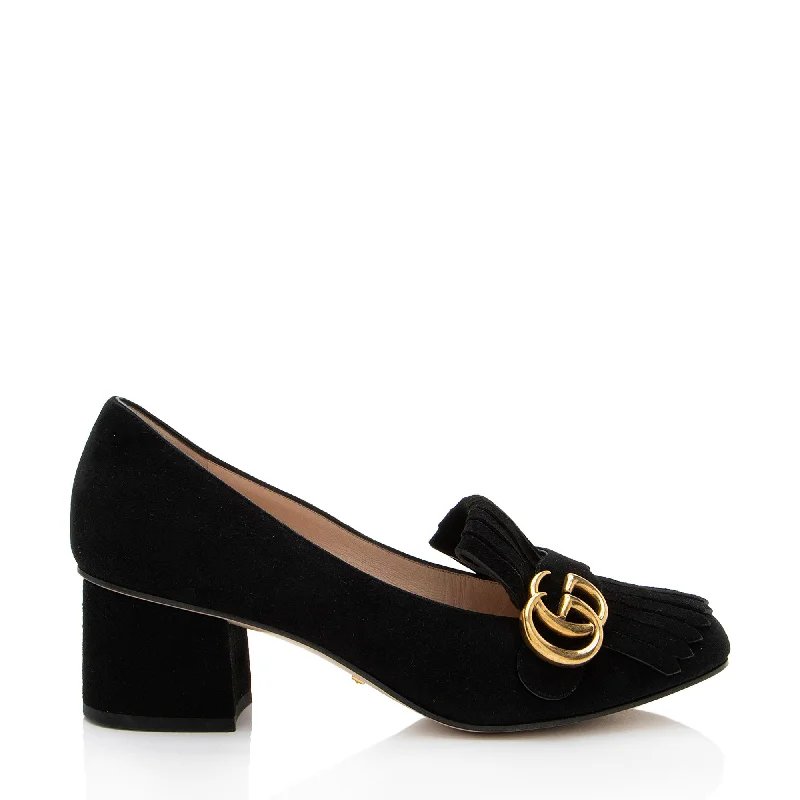 Women's party stiletto heel pumps with a glittery finishGucci Suede GG Marmont Pumps