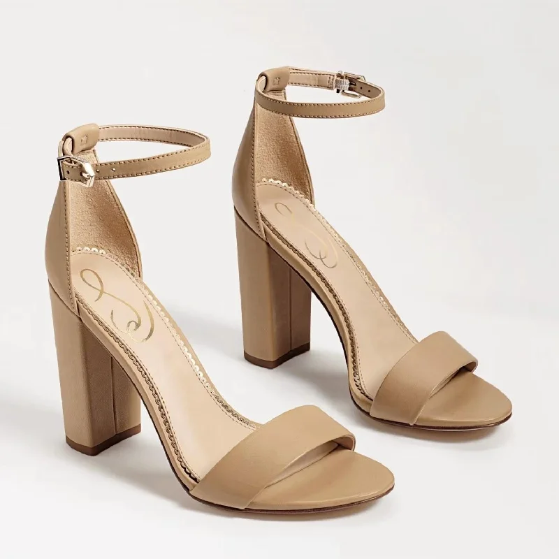 Women's lace - trimmed stiletto heel pumps with a scalloped edgeYaro Block Heel Sandal In Soft Beige