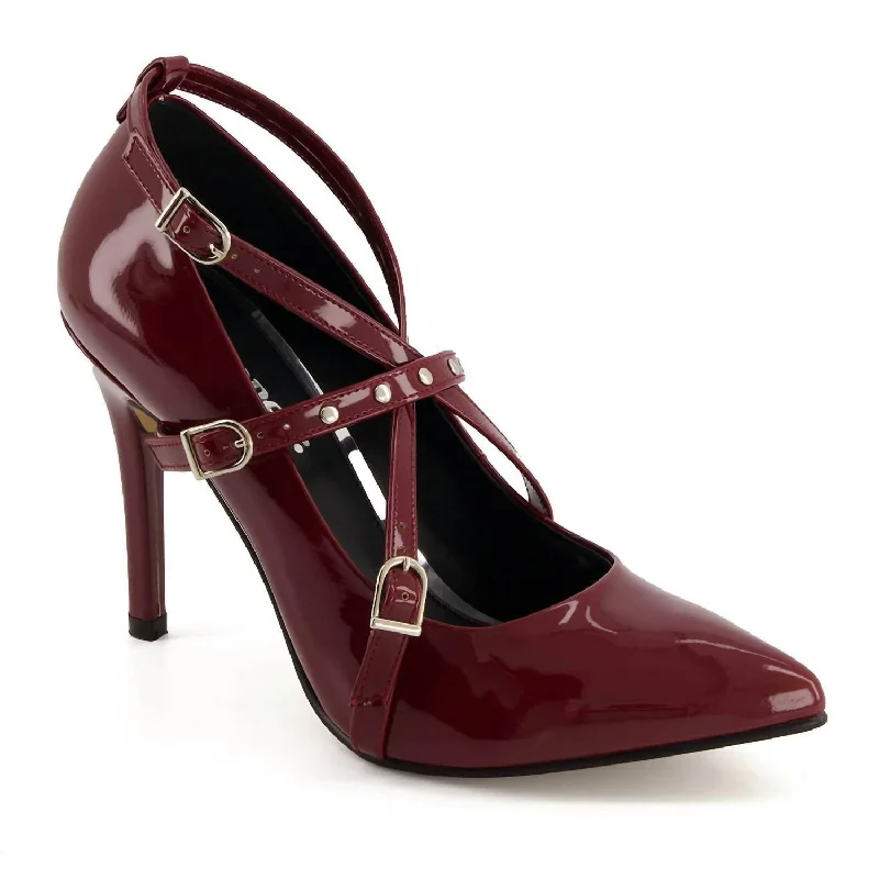 Women's office - appropriate stiletto heel pumps with a low - heel optionWomen's Fashion Triple Strap Stiletto Pumps In Burgundy