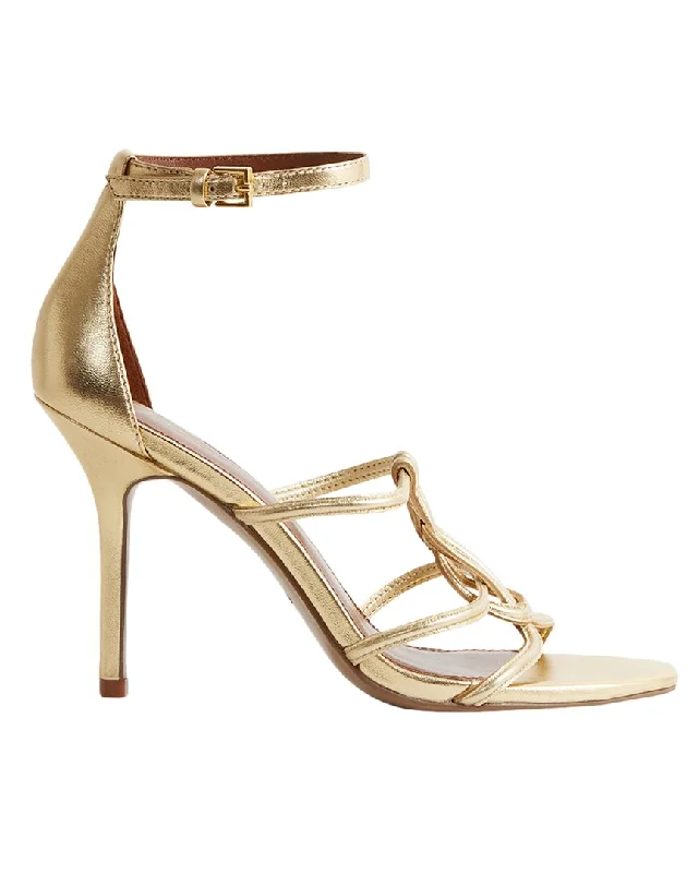 Women's burgundy stiletto heel pumps for a sophisticated appearanceReiss Hallie Metallic Strappy Open-Toe Heel