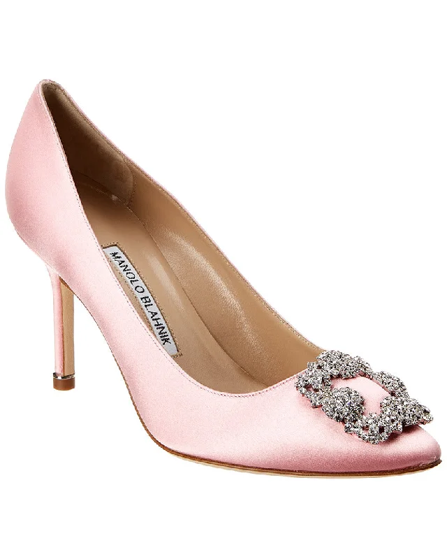 Women's lace - trimmed stiletto heel pumps with a scalloped edgeManolo Blahnik Hangisi 90 Satin Pump