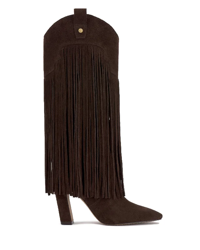 Women's Mid - Calf Suede Boots in Beige with Tassel Trim for a Boho - Inspired StyleShela Wide Calf Boot