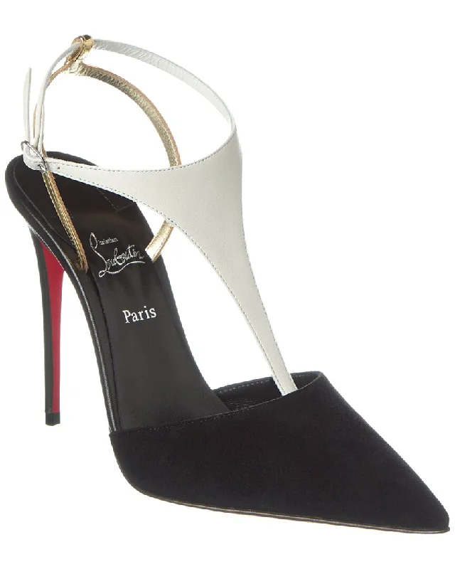 Women's platform stiletto heel pumps with a chunky soleChristian Louboutin Athina 100 Suede & Leather Pump