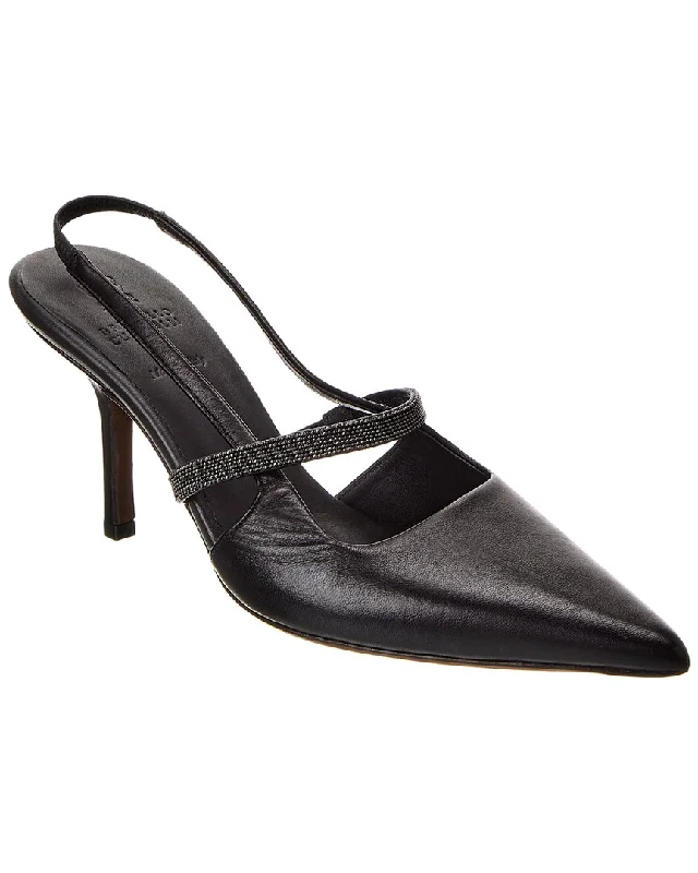 Women's evening gala stiletto heel pumps in a long - lasting colorBrunello Cucinelli Leather Slingback Pump