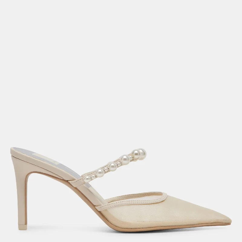 Women's metallic leather stiletto heel pumps with a reflective surfaceKaysie Pearl Heels Ivory Mesh