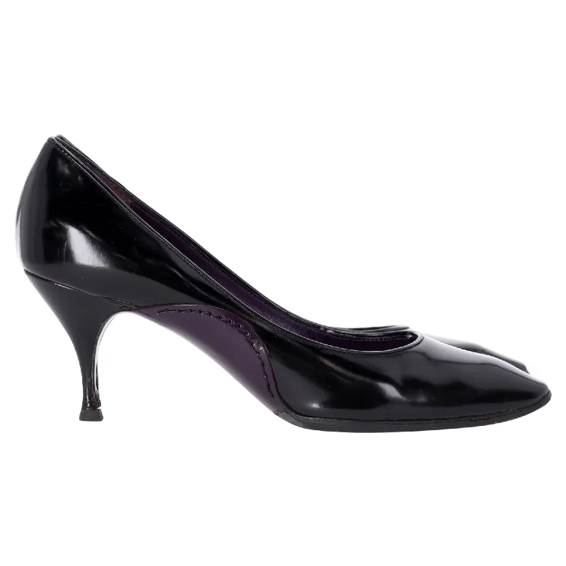 Women's mesh - paneled stiletto heel pumps for breathabilityCeline Almond-Toe Kitten Heel Pumps in Black Leather