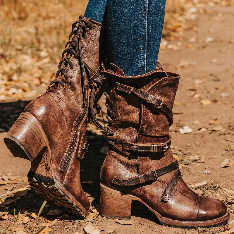 Women's Ankle Booties with Faux Leather and Furry Cuffs in Tan for a Cute and Warm StyleCora - Brown