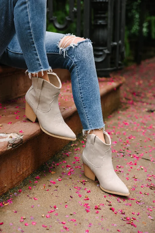 Women's Mid - Calf Suede Boots in Beige with Tassel Trim for a Boho - Inspired StyleCan't Stop Gray Western Booties