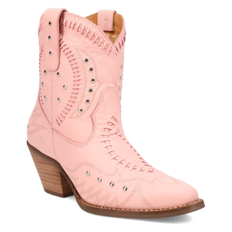 Women's Leather Motorcycle Boots in Dark Brown with Silver Hardware for a Cool Biker LookOnline Exclusive | Dingo | Precious Leather Bootie in Pink **PREORDER