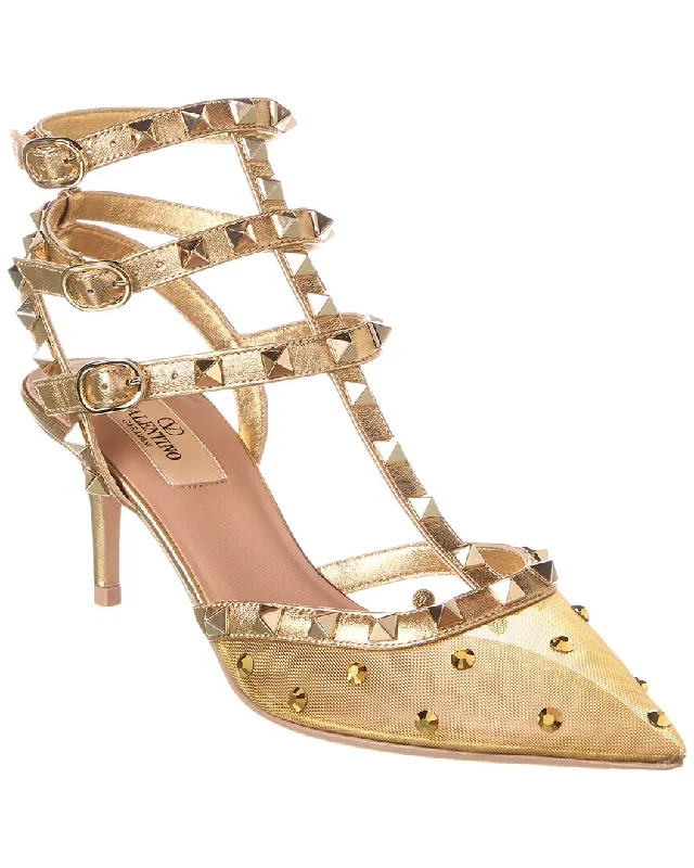 Women's brocade stiletto heel pumps with a vintage feelValentino Rockstud Caged 65 Mesh & Leather Pump