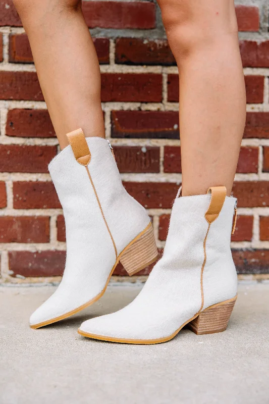 Women's Mid - Calf Suede Boots in Beige with Tassel Trim for a Boho - Inspired StyleCan't Let You Go Beige White Croc Booties