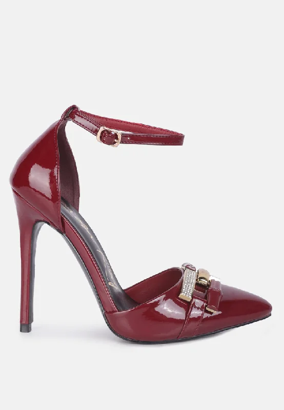 Women's cocktail party stiletto heel pumps with a unique patternmocktail buckle embellished stiletto heels