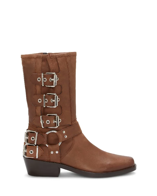 Women's Knee - High Lace - Up Boots in Brown with Buckle Accents for a Western VibeSteffie Moto Boot