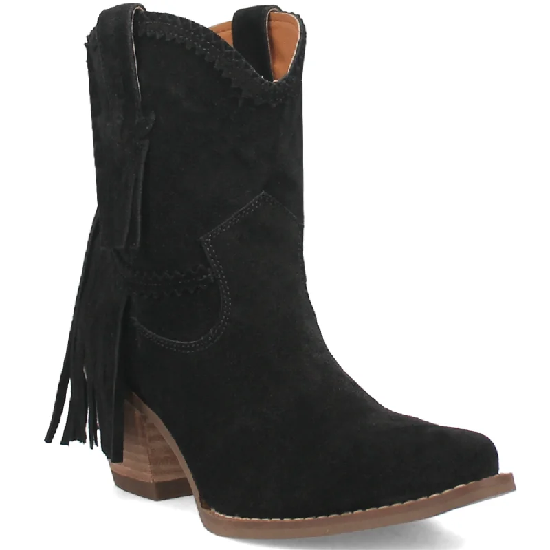 Women's Ankle Booties with Faux Leather and Furry Cuffs in Tan for a Cute and Warm StyleOnline Exclusive | Dingo | Fandango Leather Bootie in Black **PREORDER