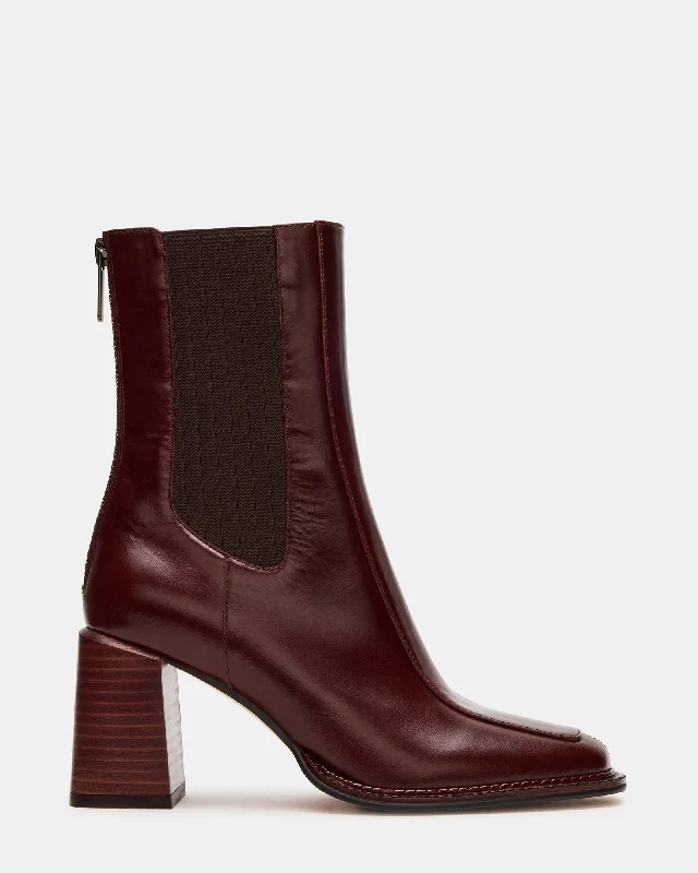 Plus Size Women's Embroidered Knee - High Boots in Burgundy for a Luxurious LookDOWNTOWN BROWN LEATHER