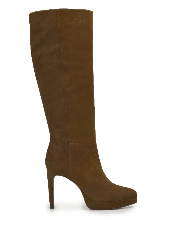 Women's Ankle Booties with Faux Leather and Furry Cuffs in Tan for a Cute and Warm StyleValeria High Heel Boot