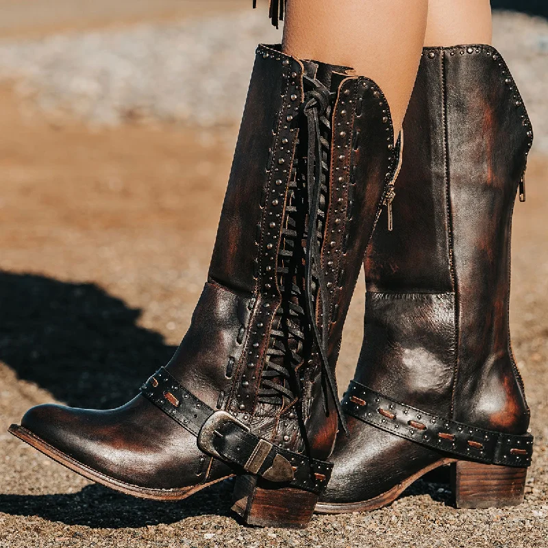 Women's Mid - Calf Suede Boots in Beige with Tassel Trim for a Boho - Inspired StyleContour - Black