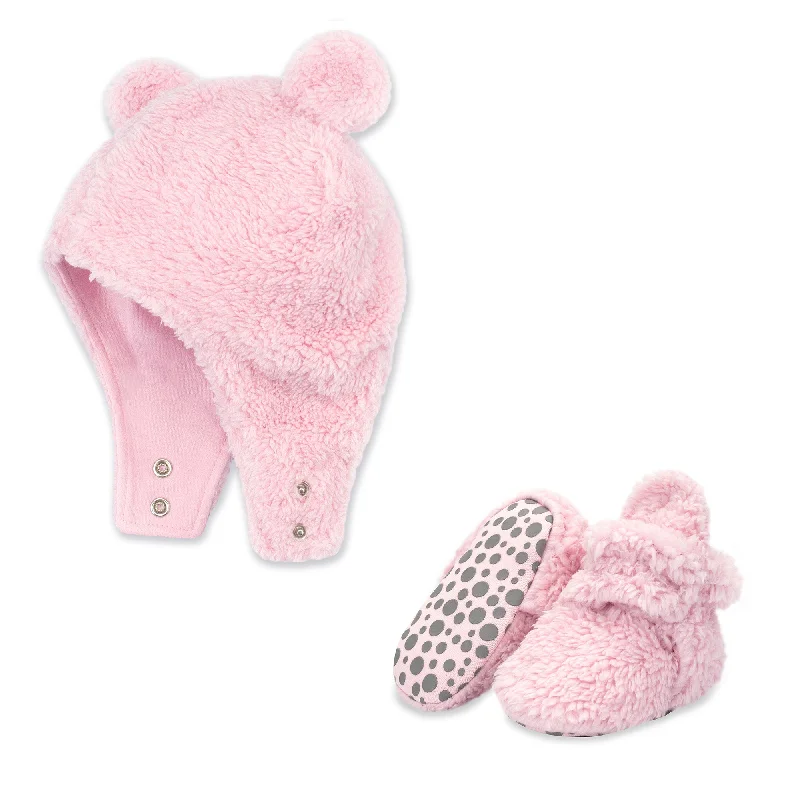 Women's Lace - Trimmed Knee - High Boots in Ivory for a Feminine and Elegant EnsembleFurry Bootie and Furry Bear Hat Set - Baby Pink