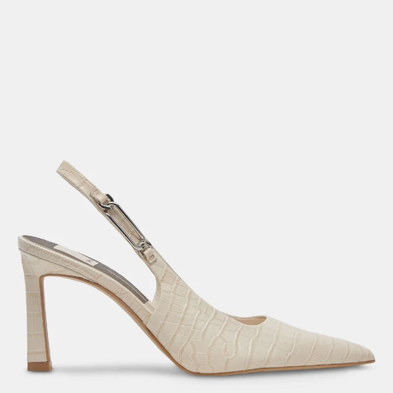 Women's ankle - strap stiletto heel pumps with a cut - out detailKrista Heels Sand Embossed Leather