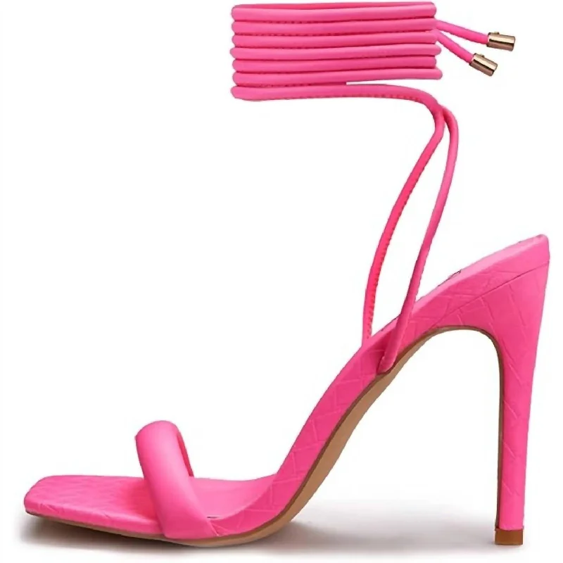 Women's wide - width stiletto heel pumps for a comfortable fitWomen's Strappy Lace Up Stilettos High Heel Sandals In Hot Pink