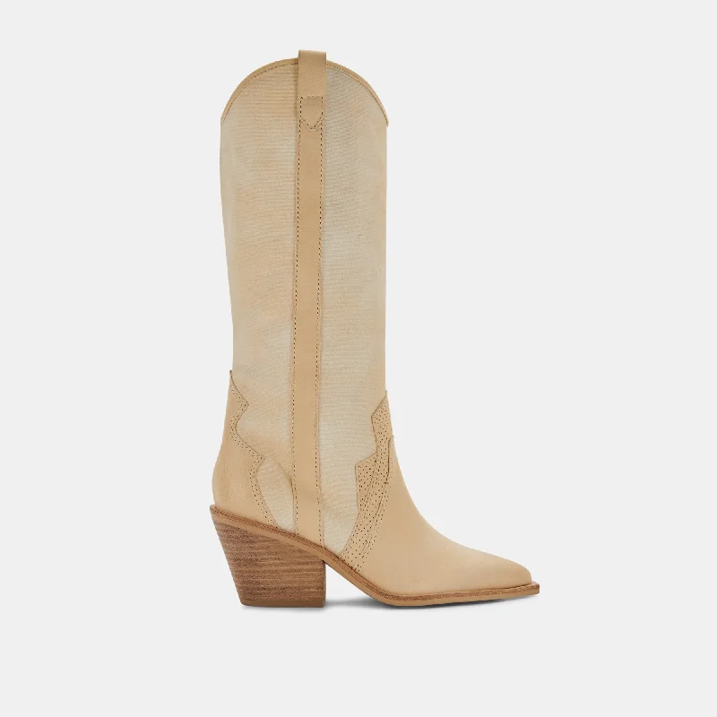 Women's Lace - Trimmed Knee - High Boots in Ivory for a Feminine and Elegant EnsembleNAVENE BOOTS VANILLA NUBUCK