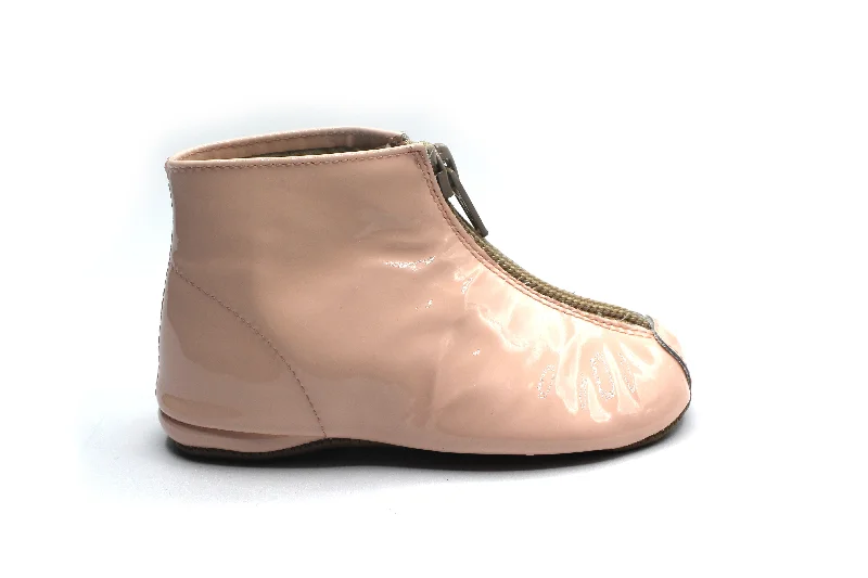 Women's Wedge - Heeled Ankle Boots in Navy Blue for a Comfortable and Trendy OptionPepe Baby Pink Patent Zipper Bootie