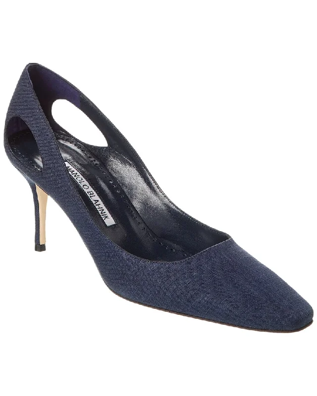 Women's patent leather stiletto heel pumps with a high - shine finishManolo Blahnik Toplaca 70 Linen Pump