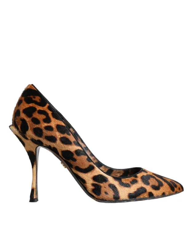 Women's tassel - adorned stiletto heel pumps for a bohemian touchDolce & Gabbana  Leopard Calf Hair Heels Pumps Women's Shoes