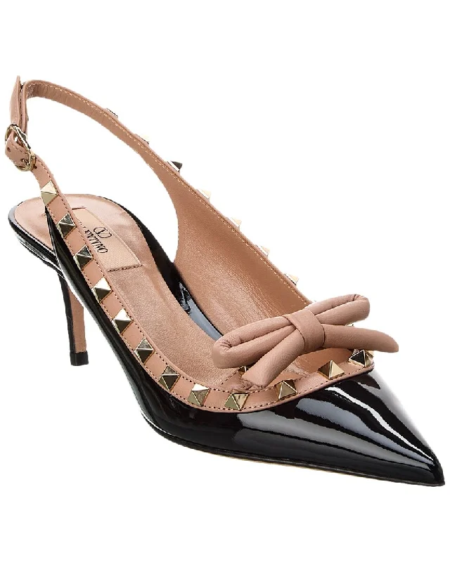 Women's prom stiletto heel pumps in a shimmery fabricValentino Rockstud 60 MM Bow Slingback Patent Pump